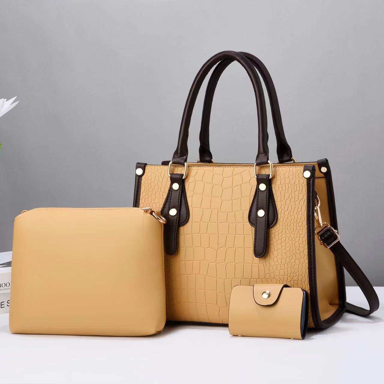 Women's Gender Women's Large Pu Leather Solid Color Crocodile Vintage Style Zipper Bag Sets Handbag