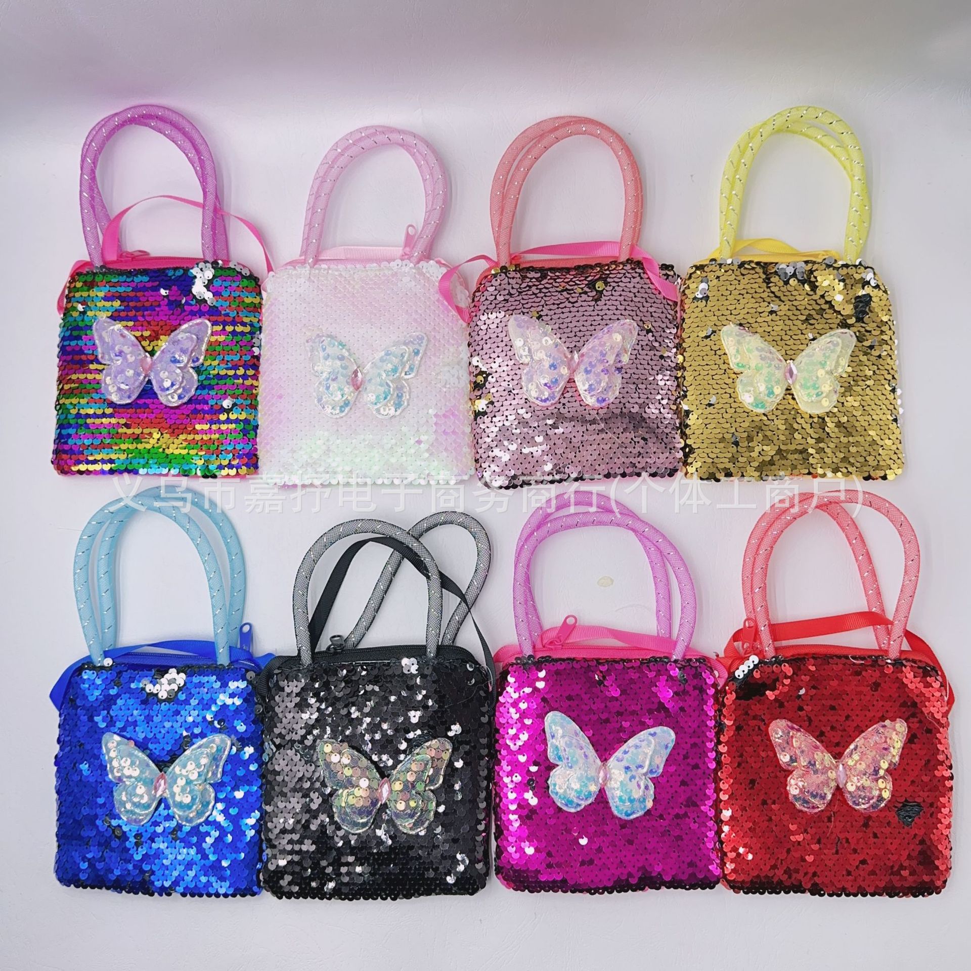 Cross-Border Bow Coin Purse Lanyard Coin Bag Wallet Children's Cross-Body Small Bag Two-Color Sequin Coin Purse Wholesale