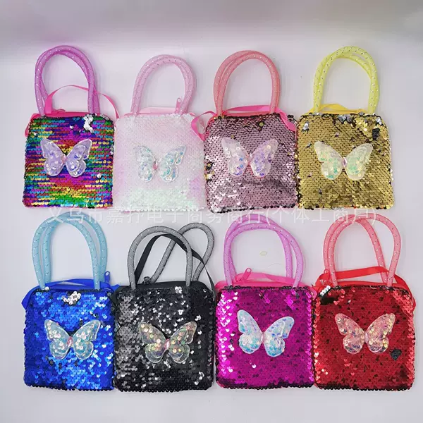 Cross-Border Bow Coin Purse Lanyard Coin Bag Wallet Children's Cross-Body Small Bag Two-Color Sequin Coin Purse Wholesale