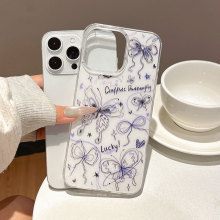 ins闪粉壳涂鸦黑紫蝴蝶适用苹果16PM可爱手机壳iphone17pro保护壳