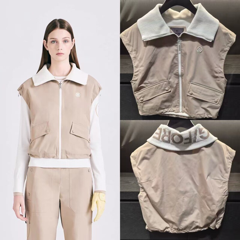 26 Autumn/Winter Women's Golf Wool Collar Patchwork Windbreaker Casual Vest Fashion Casual Tapered Pants Set