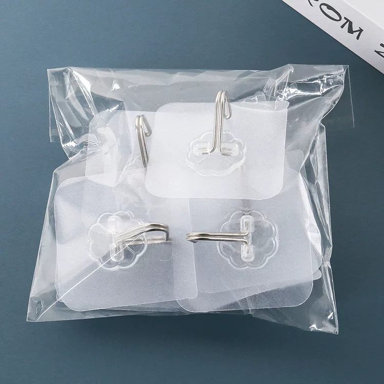 Transparent Adhesive Wall Hooks, Pack of 10, Clear Self-Adhesive Hooks for Kitchen & Bathroom