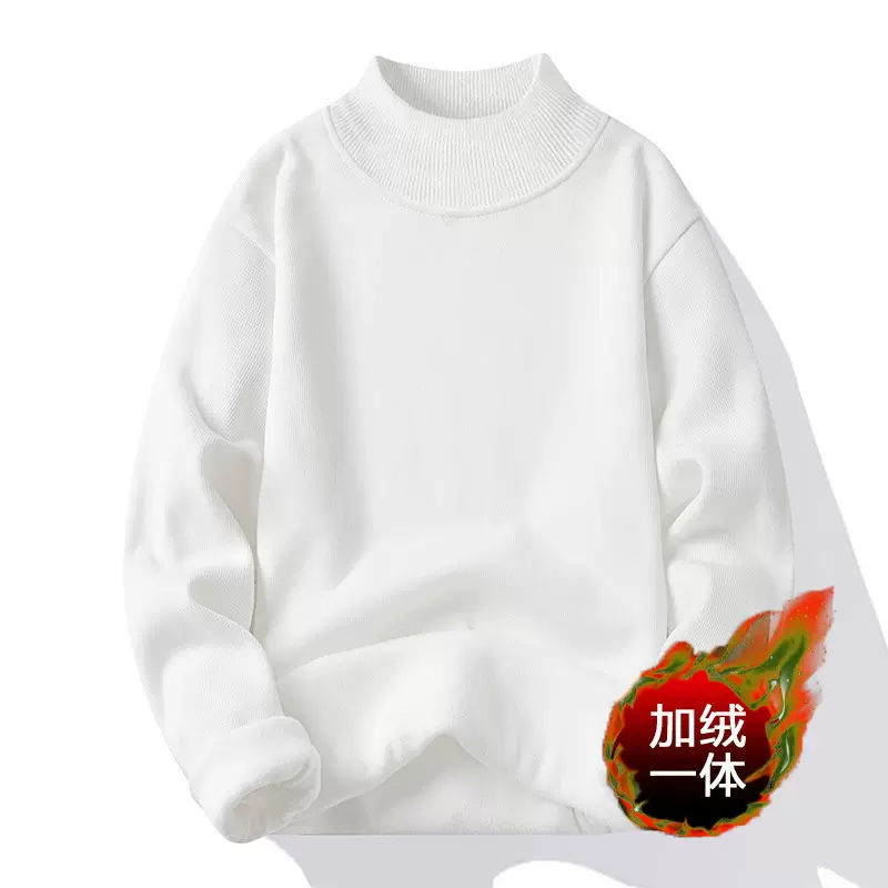 半高领毛衣男加绒加厚纯色宽松冬季一体绒保暖针织打底衫男