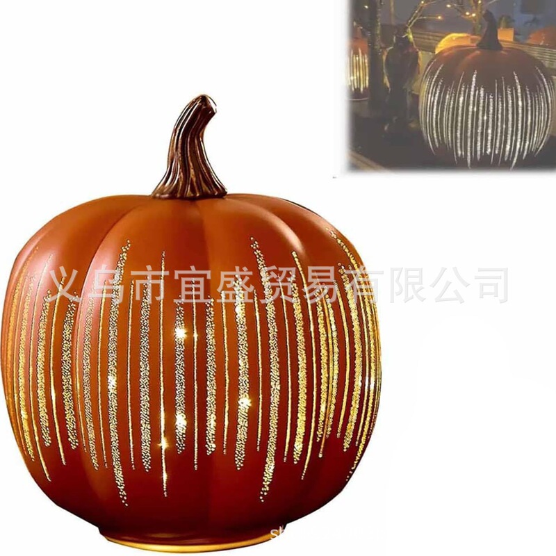 跨境万圣节Twinkle Light Pumpkins闪闪发光的南瓜灯南瓜装饰树脂|undefined