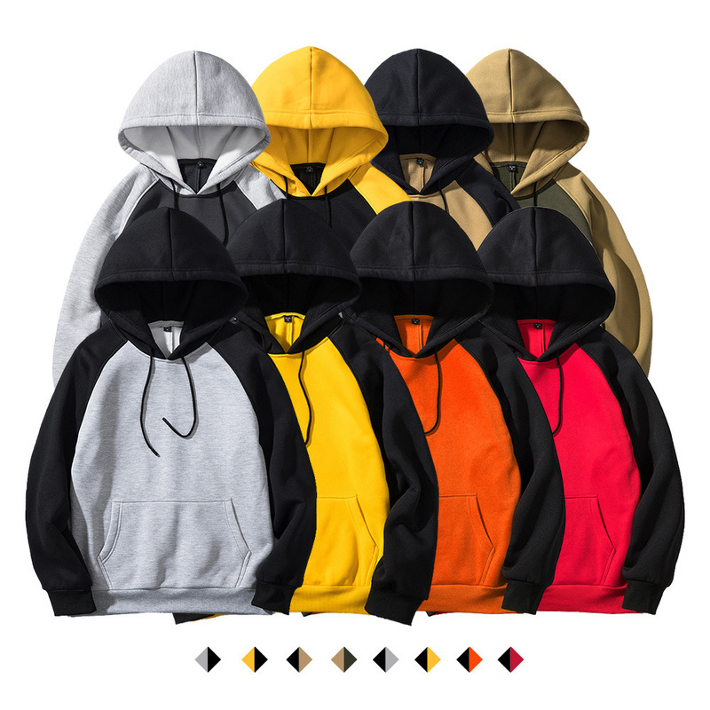 Men's Sweatshirt Cross-Border Amazon Autumn and Winter New Fleece Top Street Hooded Jacket Multi-Color Color Matching American Sweatshirt