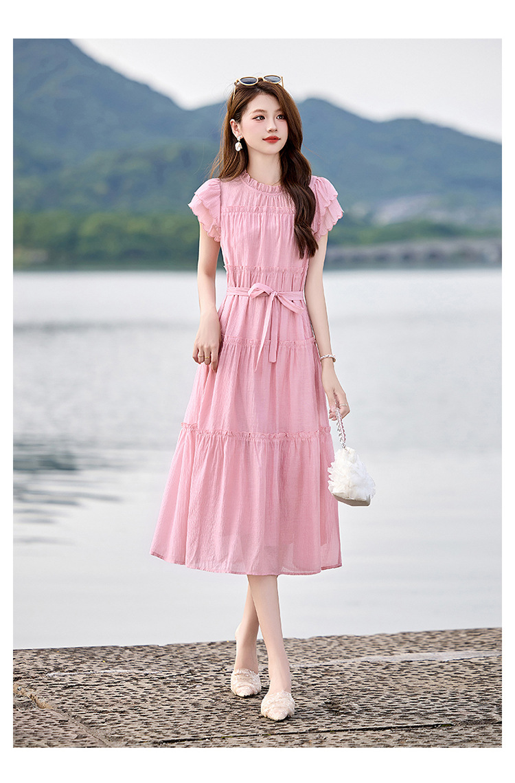 Váy liền suông midi che bụng thời trang hè 2025 dáng rộng khí chất LM6906 — Màu hồng, Màu trắng chi tiết 30