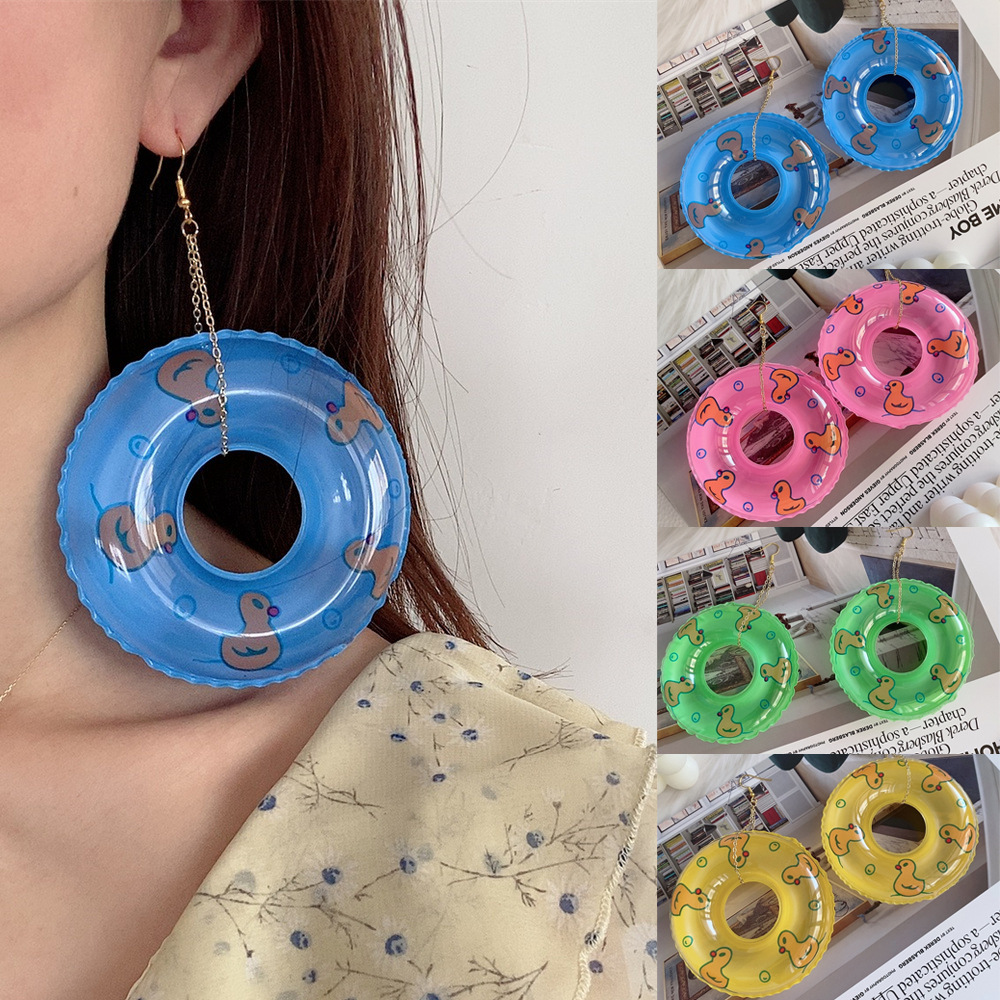 새로운 수영 반지 귀걸이 유럽과 미국의 펑크 성격 귀걸이 DJ 수영장 파티 과장된 보석 제조 업체 도매