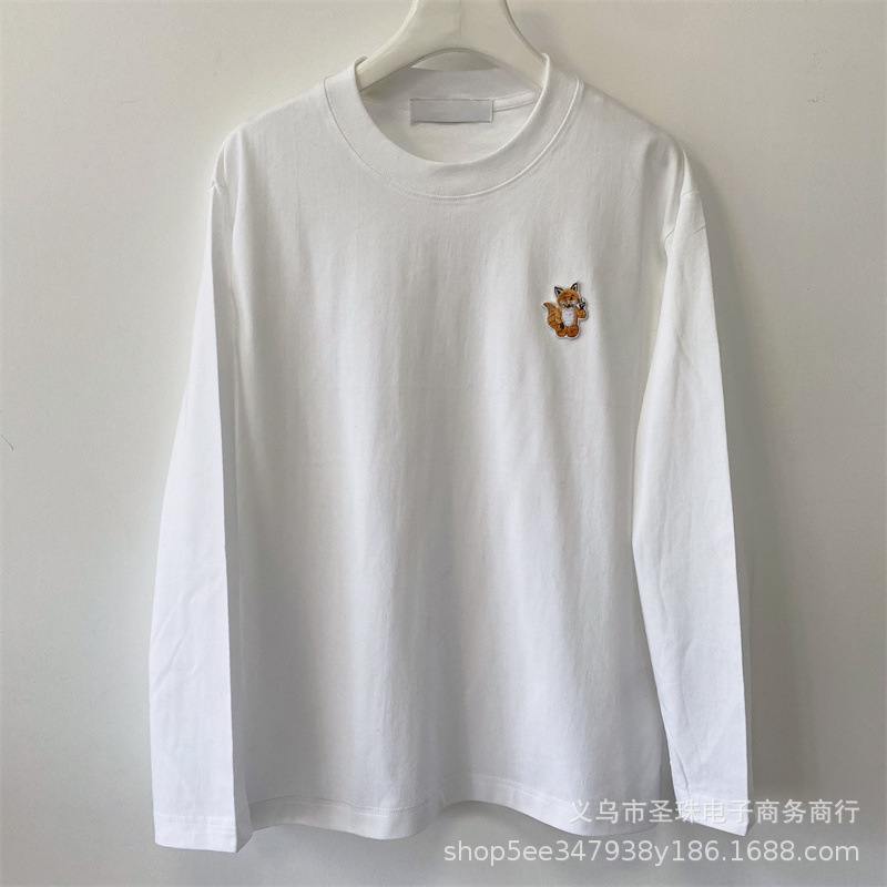 New Hot-Selling Japanese and Korean Mk Biye Fox Embroidered Logo Pure Cotton Loose Casual Long-Sleeved T-Shirt for Men and Women Couple Shirts