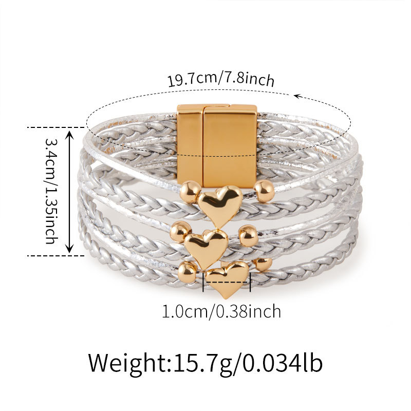 Retro Streetwear Heart Shape Pu Leather Alloy Wrap Bracelets Wholesale display picture 4