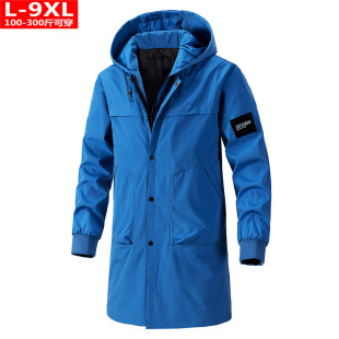 Spring and Autumn Trendy Quality Men's Clothing Handsome All-match Hooded Coat Chubby Men's Plated plus size Loose Mid-length Jacket