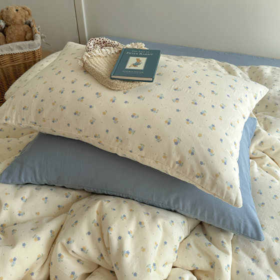 Class A maternal and infant grade cotton 100 cotton double-layer yarn four-piece set student dormitory three-piece set small fresh quilt cover sheets