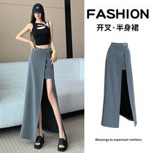 实拍~胖MM西装修身休闲半身裙女不规则显瘦设计感高腰a字中长款裙