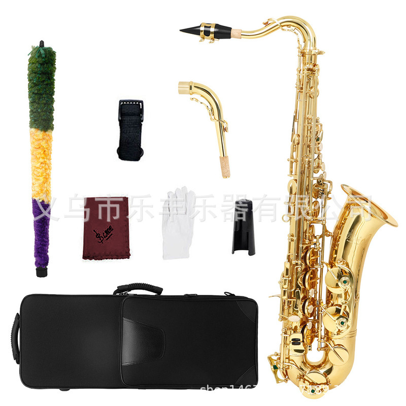 Slade Alto Saxophone in C Key, Brass Body with Carved White Shell Keys, Gold Double Curved Neck, with Bag Set Slade Alto Saxophone in C Key, Brass Body with Carved White Shell Keys, Gold Double Curved Neck, with Bag Set