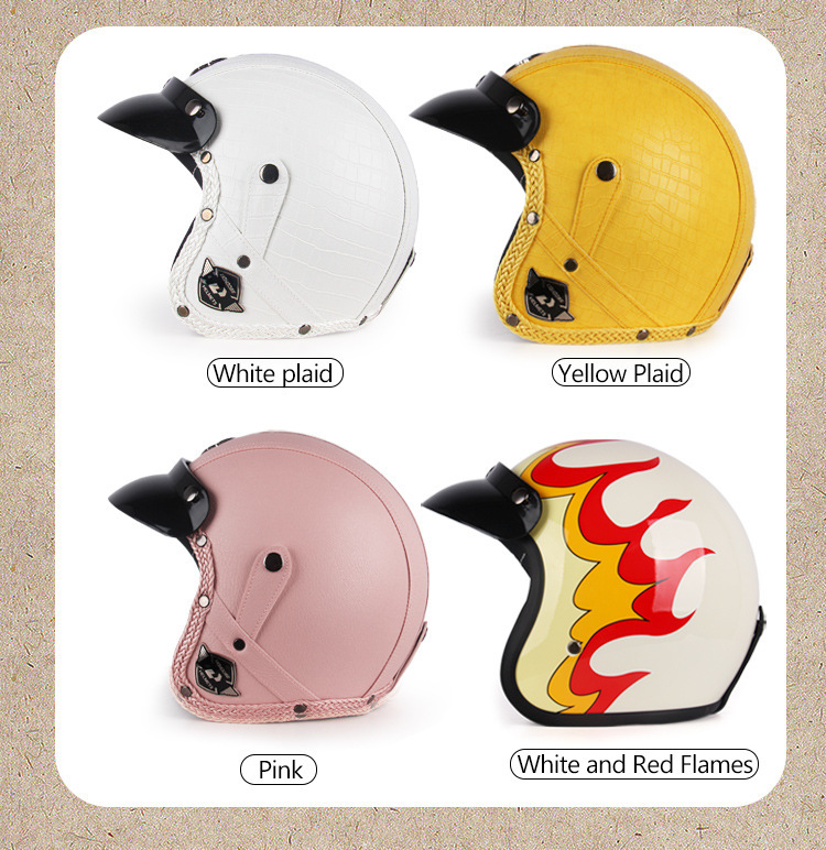 Four Seasons Retro Harley Helmet Leather Electric Vehicle 3/4 Half Helmet Big Turtle King Scooter Motorcycle Helmet