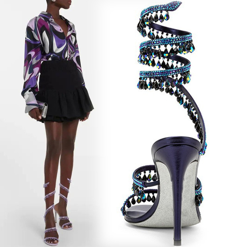 Fairy Style New Arrival Rhinestone Snake-Shaped Crystal Pendant Roman Sandals Sexy Open Toe plus size Shoes