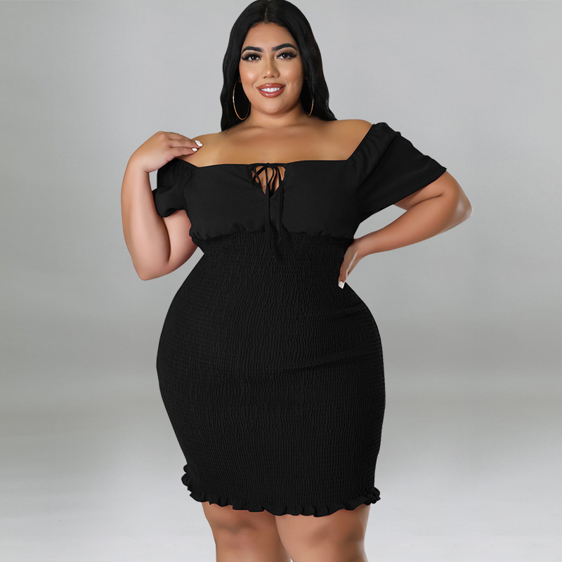 MY978 plus Size Women's Summer Off-Shoulder Bodycon Dress European American Style Regular Thickness All Pieces Included_ecoleips.com