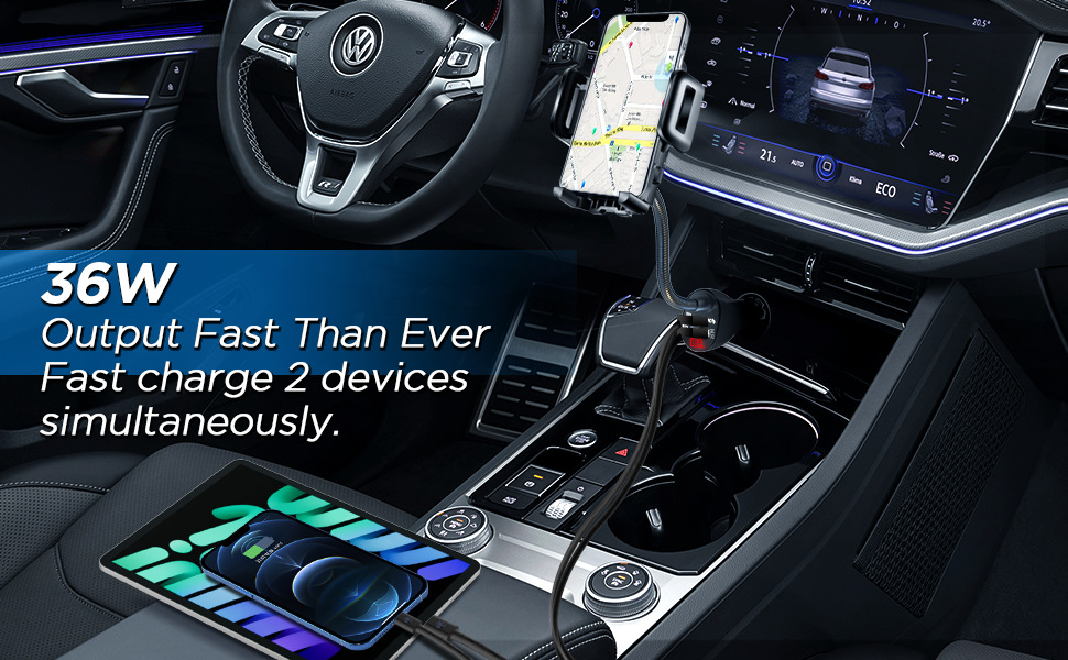 The New Car Mount Supports Digital Display Car Charger, 2Usb 36W Fast Charging Car Charger, Navigation Phone Holder
