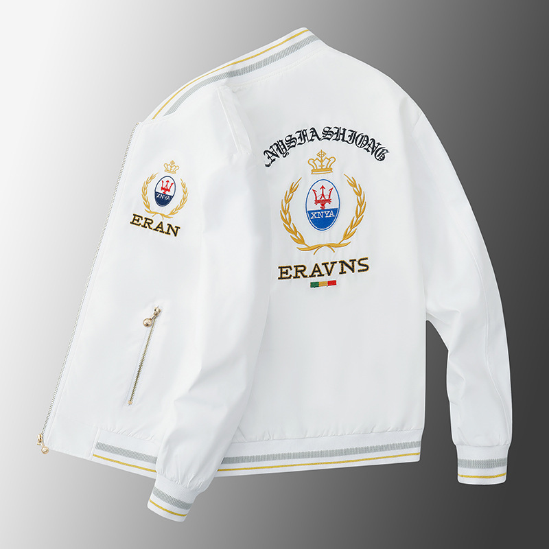 Dreizack bestickte Jacke Jugendmode Mantel Stehkragen Herren Fluganzug_voghion.com
