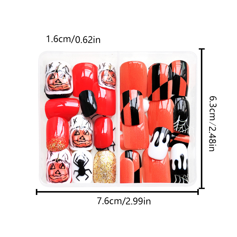 Short Glittering Powder Square Armor Orange Pumpkin Spider Web Black Spider Plaid Wear Armor Foreign Trade 48 Pieces 24 × 2_voghion.com