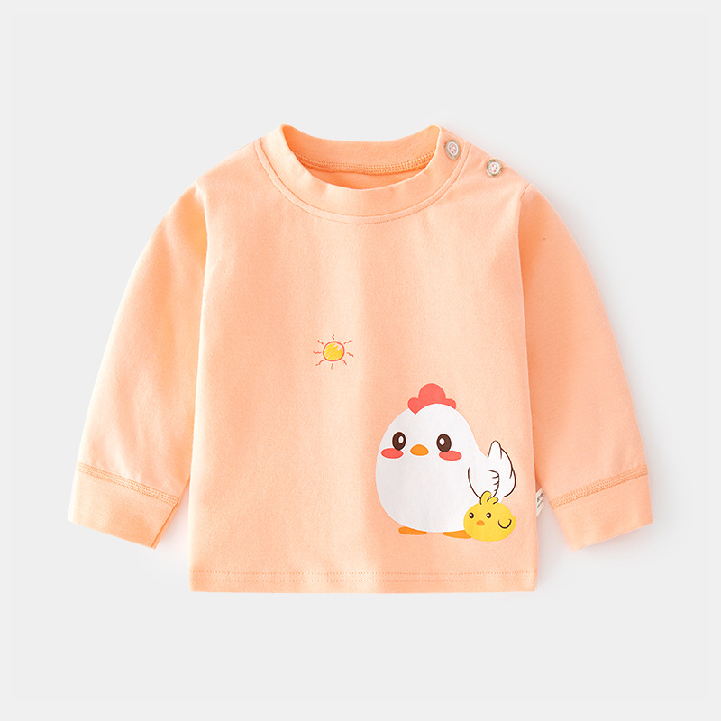Camiseta de algodón para bebés con estampado vintage de dibujos animados y abertura en el hombro, ropa interior para primavera y otoño, mayorista