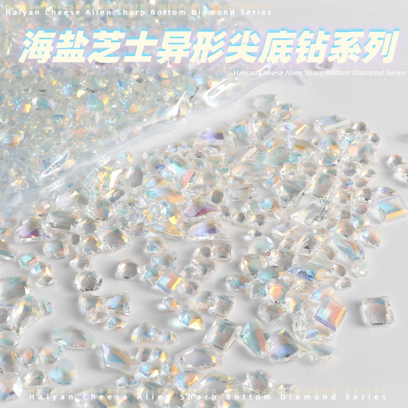 대량 도매 바다소금 치즈 크리스탈 다이아몬드 아이스 투명 컬러 오로라 환상빛 팻 스퀘어 왜이드 하트 도끼 모양 네일아트 장식품 반짝이 다이아몬드