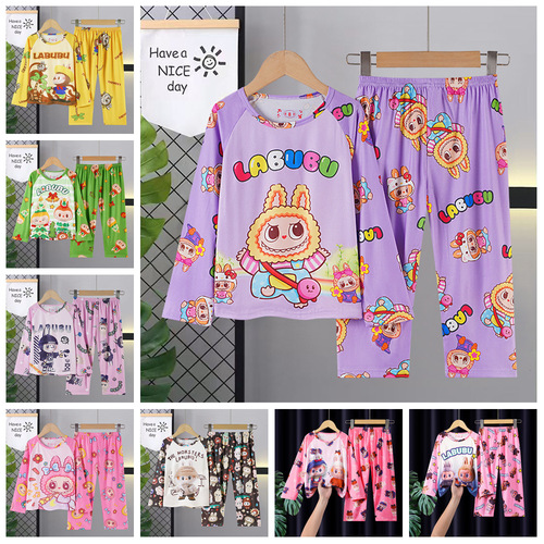 Children's pajamas for spring and autumn, cartoon style, long-sleeved, thin for summer, suitable for middle and large children, boys' air conditioning home wear set