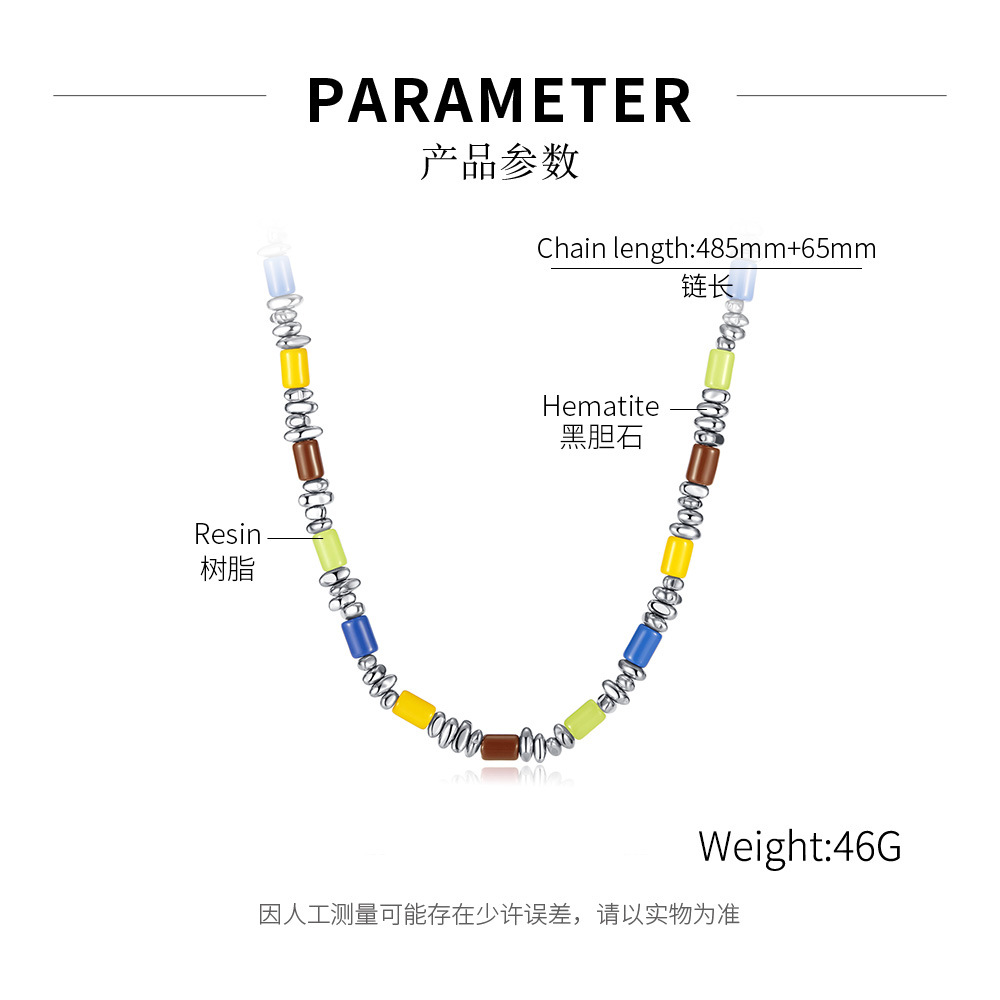 Black Gallstone Splicing Resin Stainless Steel Bracelet Necklace Jewelry  Set | eBay