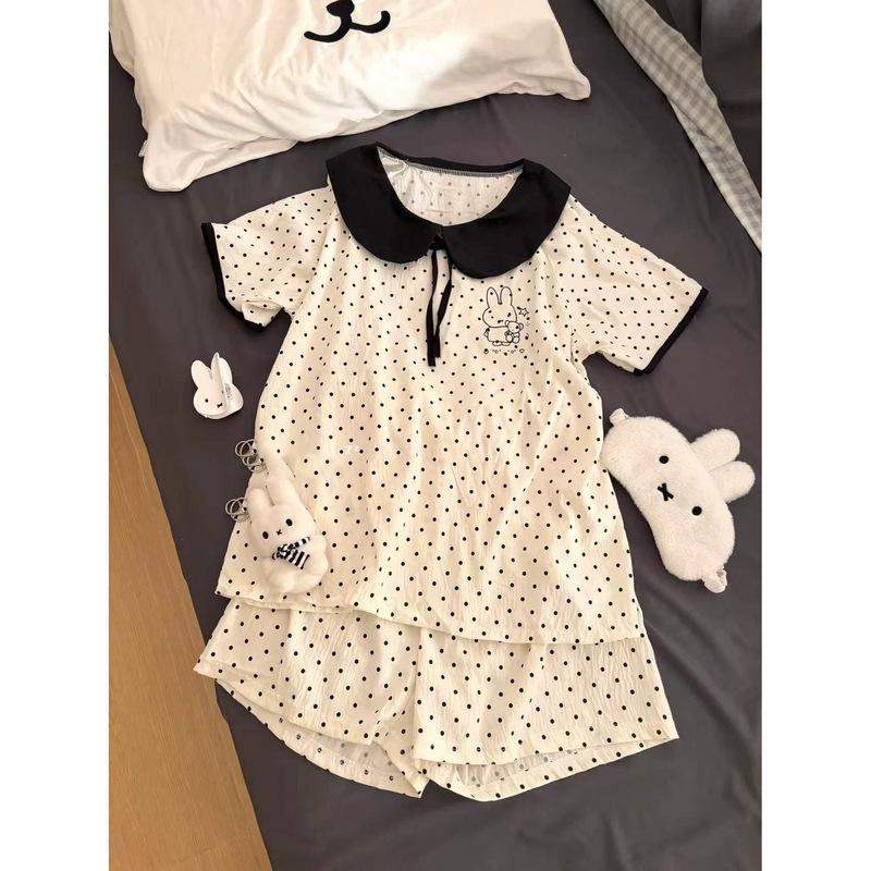 Doll Collar Polka Dot Pajamas for Women, Summer Short-Sleeved Set, New Cloud Cotton Home Clothes, Cute Outerwear, Cross-Border Wholesale