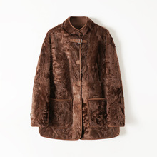 701真皮皮草进口小湖羊 中长款休闲简约轻奢风显瘦皮毛一体外套女