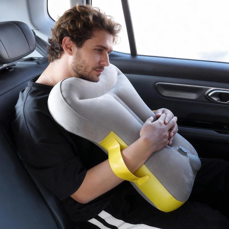 Press-to-Inflate Travel Pillow, Neck Support Inflatable Pillow, Multifunctional Nap Pillow for Train, Plane, Office, Nap Gadget