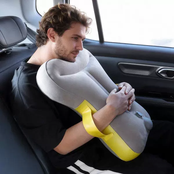 Press-to-Inflate Travel Pillow, Neck Support Inflatable Pillow, Multifunctional Nap Pillow for Train, Plane, Office, Nap Gadget