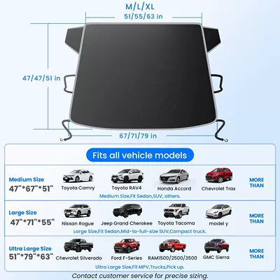 cover, anti-freeze, anti-snow and frost, Car snow shield - black-47x67x51-inches-medium-size-reflective-edging