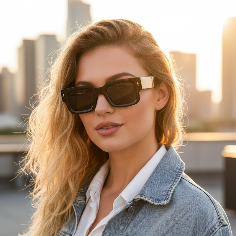 2026 New Fashion Square Retro Sun Protection Versatile Sunglasses with Rivets Trendy Women's European and American Style Sunglasses with a High-End Feel for Street Photography
