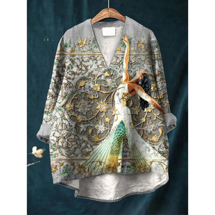 Cross-Border 2024 Summer Women's New Amazon Aliexpress Loose Printed Round Neck Casual Large Size Women's T-Shirt