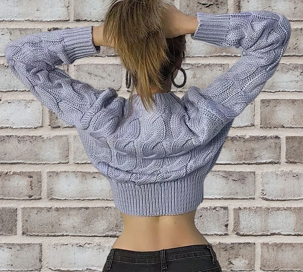 Maglione a vita alta 2024 da donna autunno e inverno nuovo piccolo girocollo pullover stile straniero Fried Dough Twists corto_voghion.com