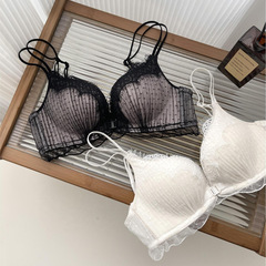 Original Version Front Closure Underwear Women's Summer Small Bust Push-Up Bra with Side Support to Prevent Sagging White Lace Backless Bra