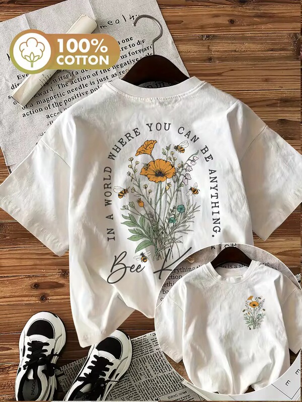 【Cross-Border European Size】Independent European Size Summer Beautiful Floral Print T-Shirt Women's Cotton T-Shirt Round Neck Short