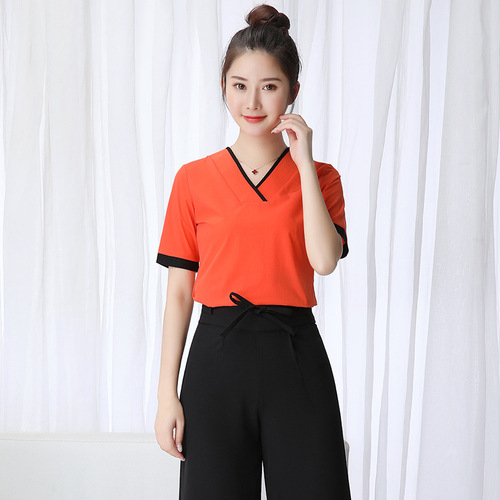 Beautician Work Clothes Women's Chinese Pedicure Foot Bath Technician Hotel Service Employee Clothes JY-089 Short Sleeve
