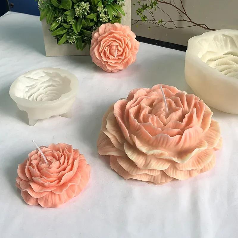 Extra Large Flower Peony Candle Silicone Mold 3D Plant Molde de silicona