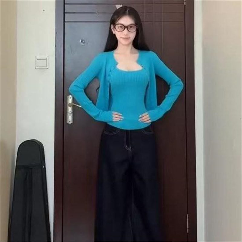 大码女装春夏新款韩系纯欲辣妹吊带背心+防晒针织开衫显瘦两件套|undefined