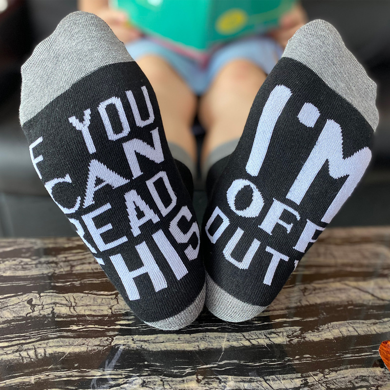 If You Can Read This I'M Off Duty My Work Interesting Letter Mid-Calf Cotton Socks