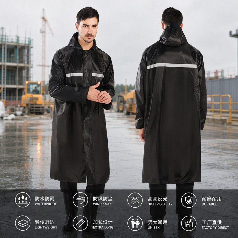 Cross-Border Outdoor Long-Style Thickened Reflective One-Piece Raincoat, Full-Body Storm-Proof, Construction Site Flood Prevention All-In-One Waterproof Raincoat Cross-Border Outdoor Long-Style Thickened Reflective One-Piece Raincoat, Full-Body Storm-Proof, Construction Site Flood Prevention All-In-One Waterproof Raincoat