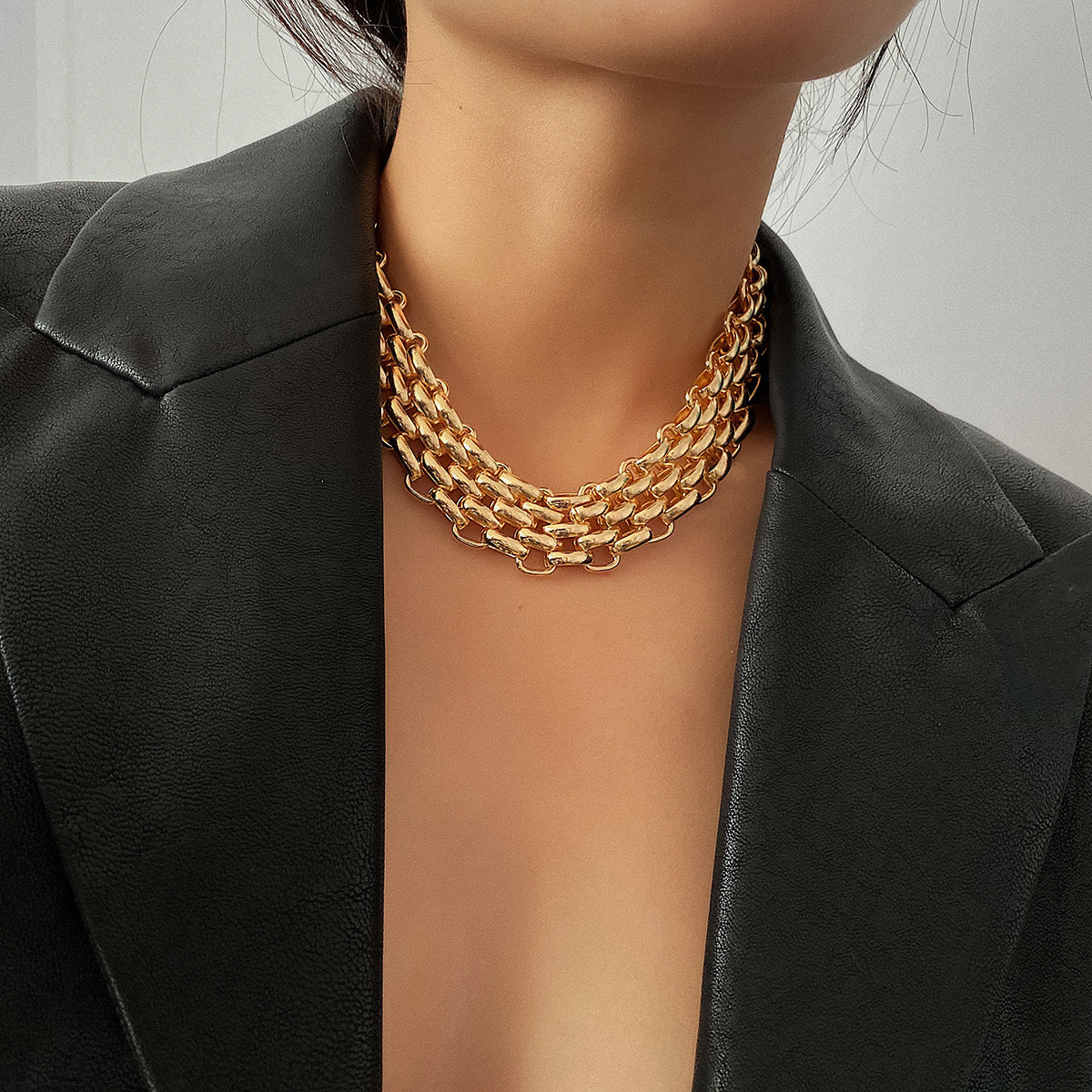 Alloy Material Solid Color Pattern Retro Cool Style Solid Color Alloy Plating Women's Choker