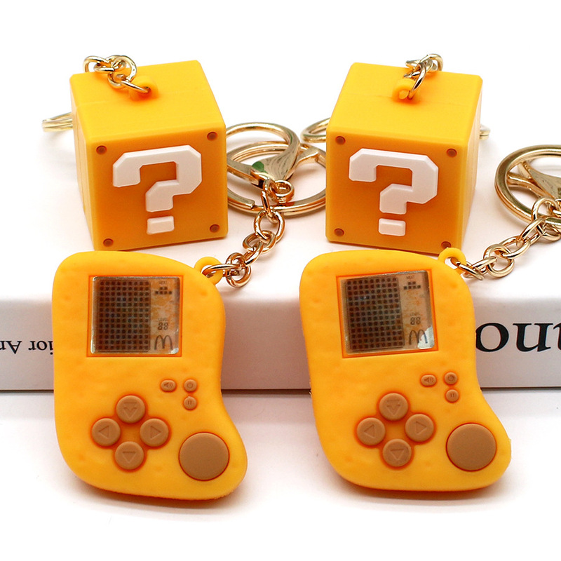 Simulation chicken Mario question mark keychain Tetris game machine pendant doll machine contents