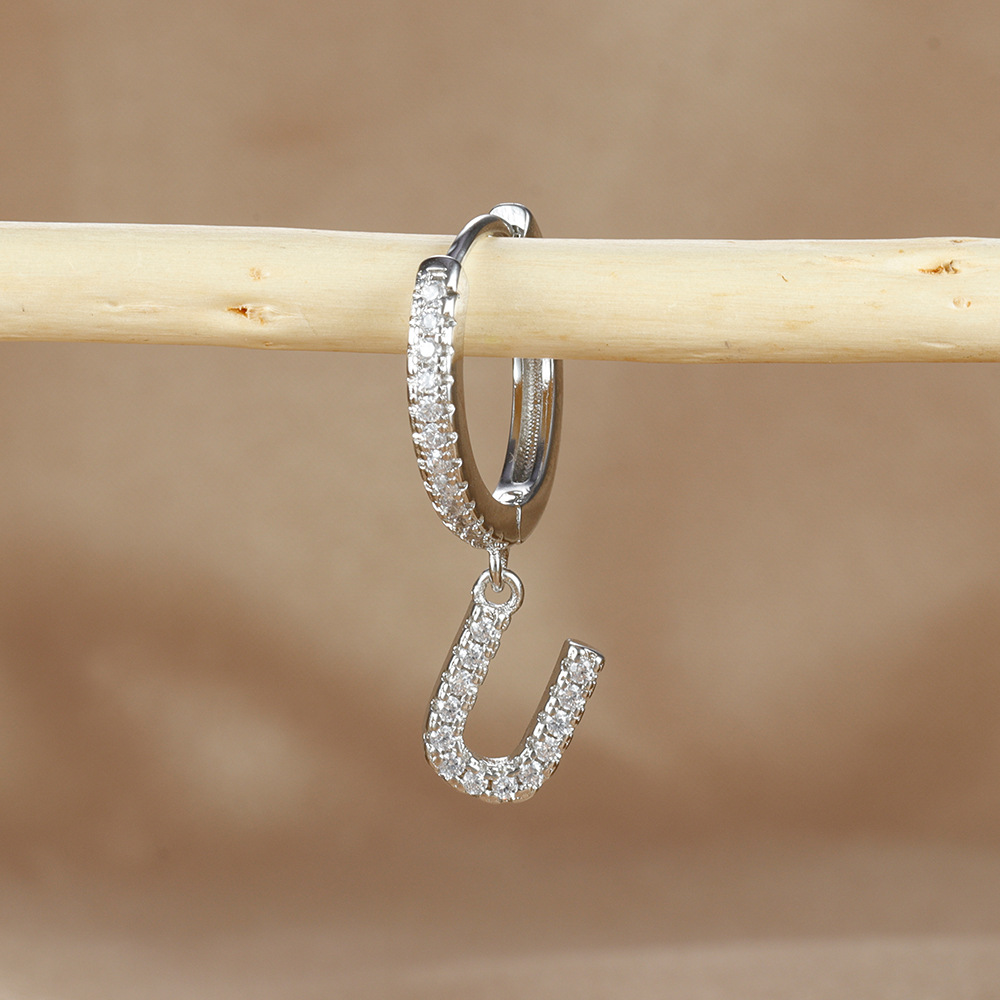 6g Weight Copper Ear Needle Material Zircon Inlay Material Charm Sleeper Hoop Earrings, Drop Earrings Classification 1 Piece Quantity Daily Occasion Copper Material Letter Pattern Unisex Gender Plating Design Casual Style 1 Piece Casual Letter Plating Copper Zircon Drop Earrings 43