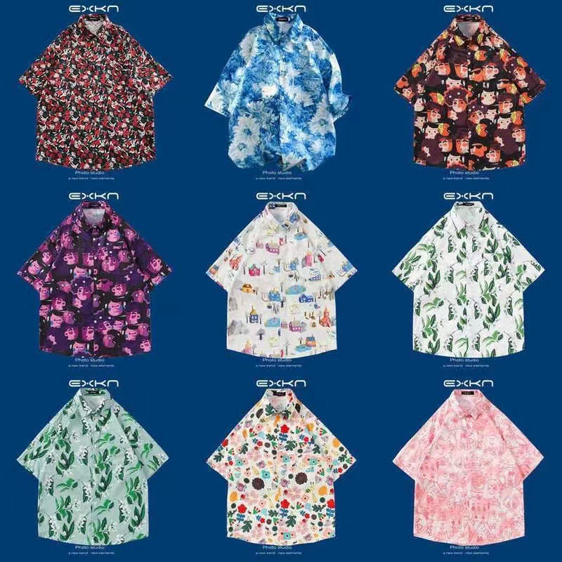 Гавайская рубашка с короткими рукавами и цветочным принтом, мужская свободная и универсальная летняя рубашка в гонконгском стиле, модный повседневный красивый топ в гонконгском стиле