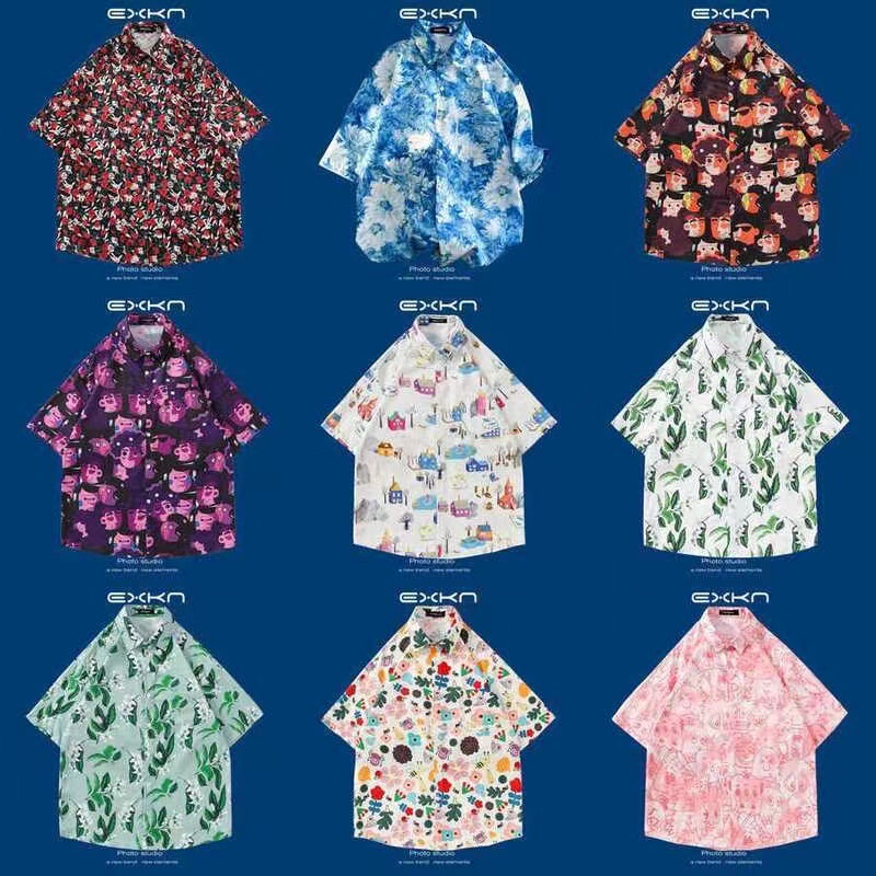 Hawaiian Floral Short-Sleeved Shirt Men's Loose and Versatile Summer Hong Kong Style Shirt Hong Kong Style Trendy Casual Handsome Top