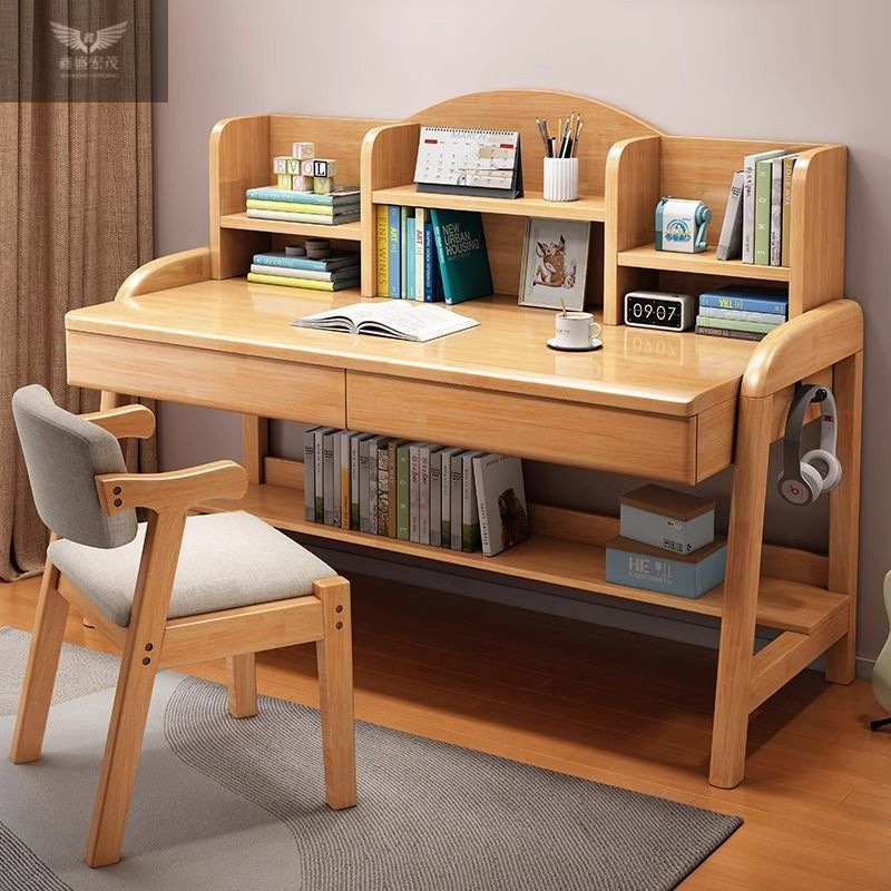 Escritorio de madera maciza, escritorio elevador manual, escritorio para estudiantes de secundaria, dormitorio, hogar, escritorio simple, estantería, escritorio integrado, escritorio y silla