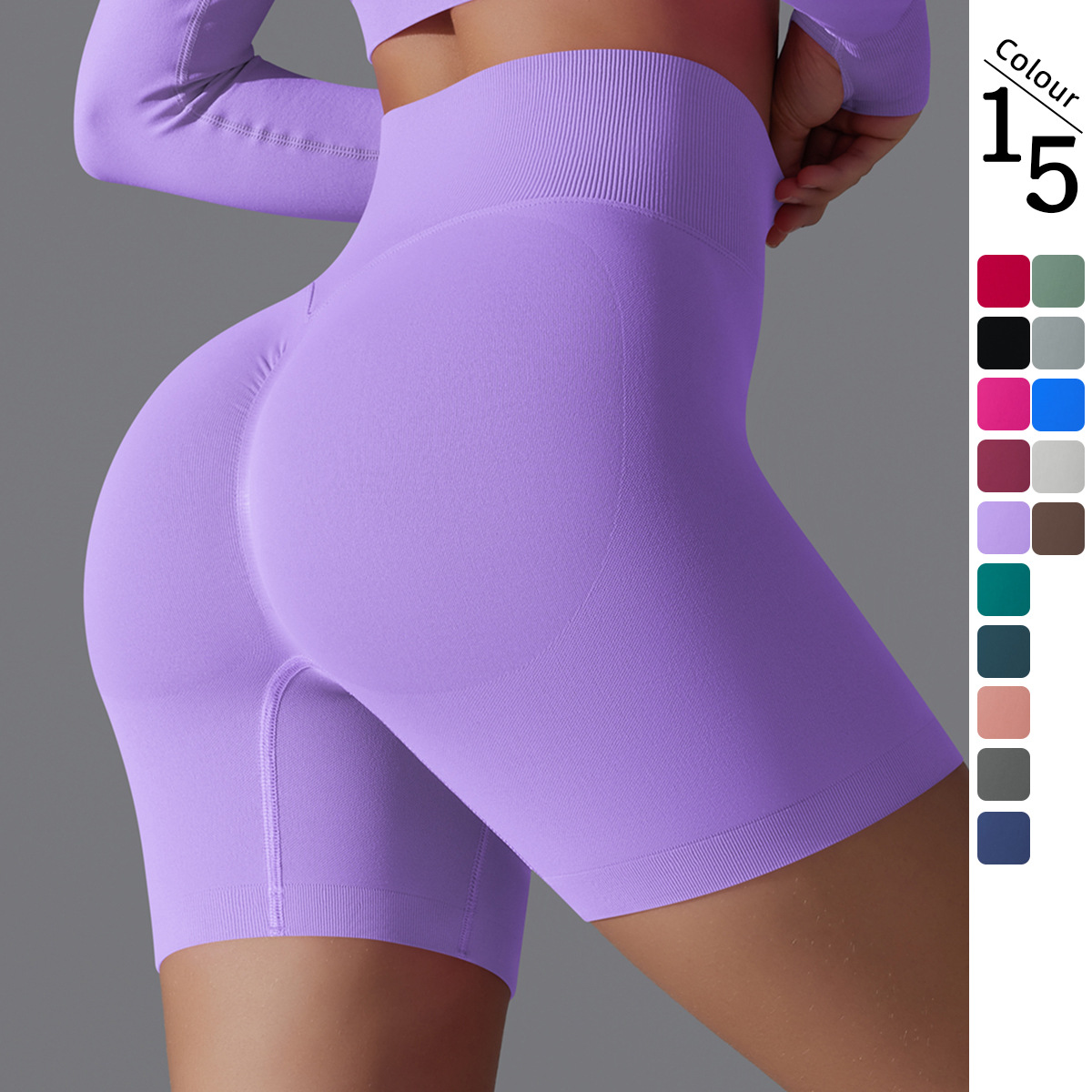 Pantalones cortos de yoga de color sólido sin costuras transfronterizos europeos y americanos, ropa de yoga de fitness para correr ajustada, pantalones deportivos de melocotón de cintura alta y cadera