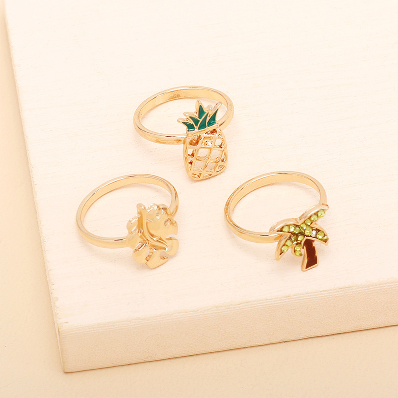 6g Weight Women'S Gender One Size Size Wholesale Jewelry Pineapple Coconut Tree Ring Set Nihaojewelry 2